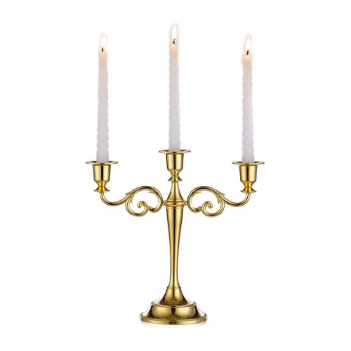 Gilded Grandeur: Classic 3-Arm Gold Candelabra