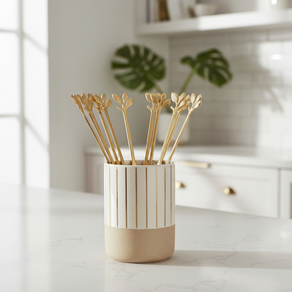 Botanical Bites: Gold-Toned Leaf Design Dessert/Fruit Forks (Set of 10)