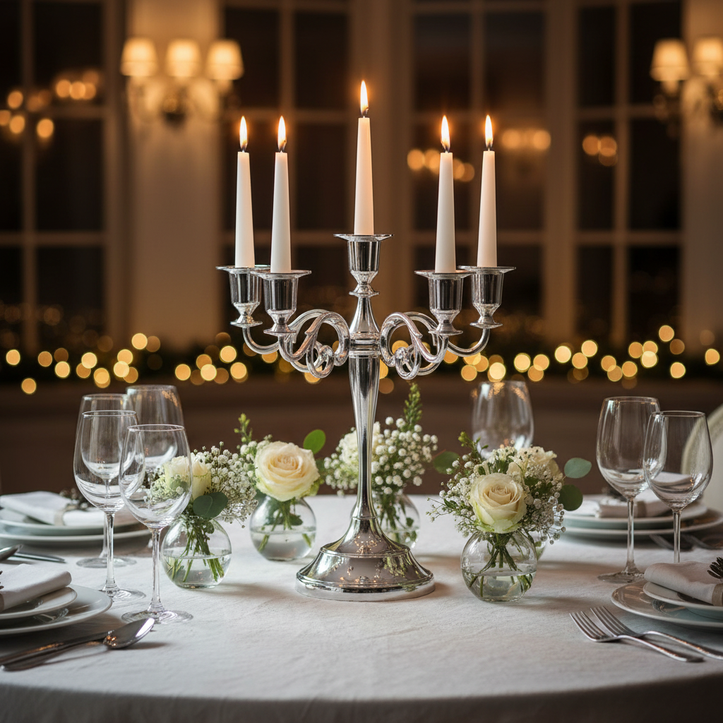 Silver Serenity: Classic 5-Arm Candelabra