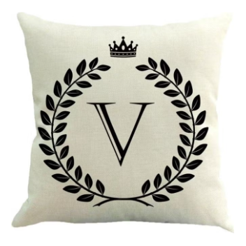 Regal Monogram Elegance: Personalized "V" Laurel Crown Cushion Cover