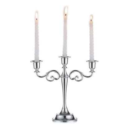Sterling Glow: Elegant Silver Three-Arm Candelabra