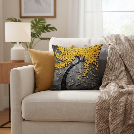 Decorative Tree Printed Throw Pillow Case Cushion Cover Grey/Yellow/Black