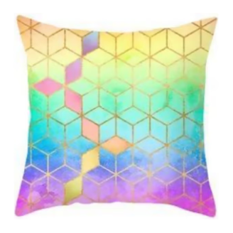 Iridescent Prism: Rainbow & Gold Geometric Cushion Cover
