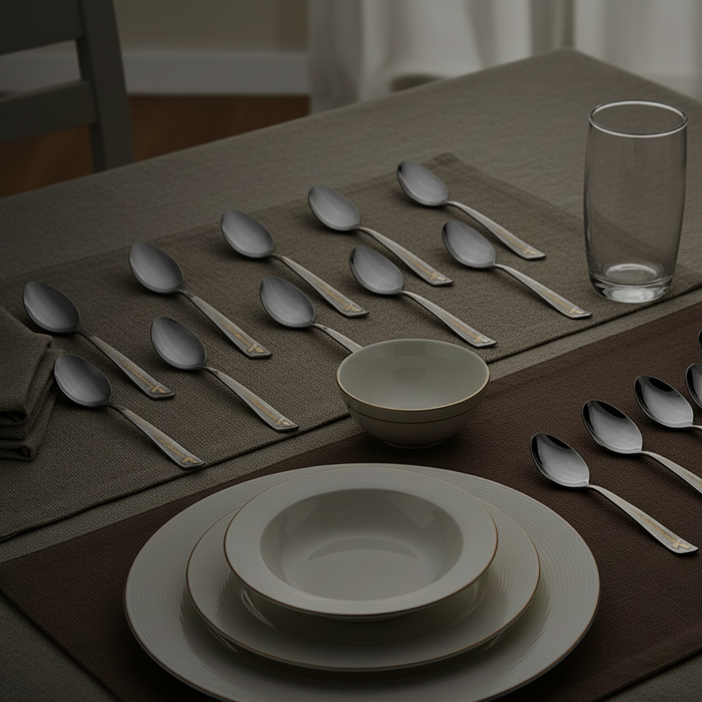 Elegant Stainless Steel Dessert spoons Set with Gold Motif - 12-Piece Cutlery Collection