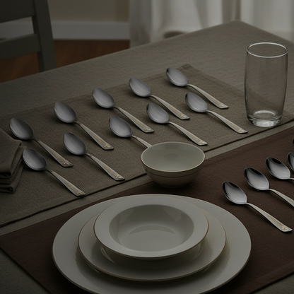 Elegant Stainless Steel Dessert spoons Set with Gold Motif - 12-Piece Cutlery Collection
