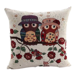 Whimsical Woodland Romance: Adorable Owl Couple Cushion Cover