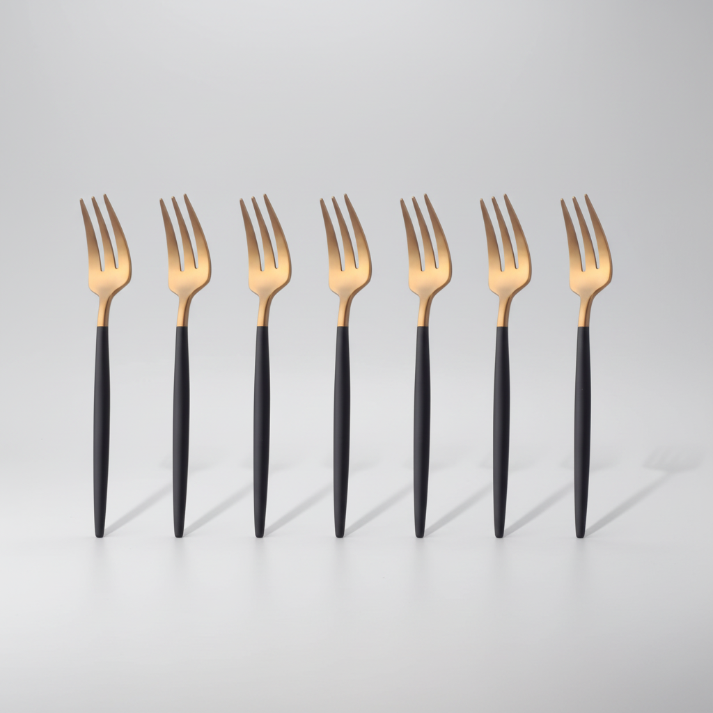 Modern Edge: Black & Gold Stainless Steel Matt Polish Cake Fork Set Gold/Black (Set of 6)