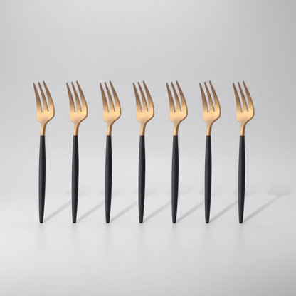 Modern Edge: Black & Gold Stainless Steel Matt Polish Cake Fork Set Gold/Black (Set of 6)