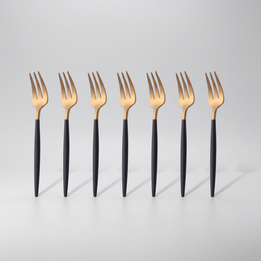 Modern Edge: Black & Gold Stainless Steel Matt Polish Cake Fork Set Gold/Black (Set of 6)