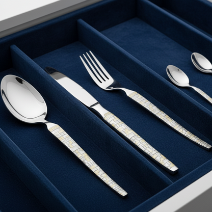 Modern Mosaic: 24-Piece Stainless Steel Cutlery Set with Laser Engraving For Kitchen