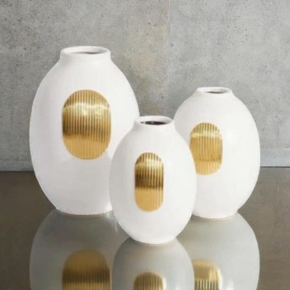Whisper of Gold: White Ceramic Vase with Subtle Glimmer