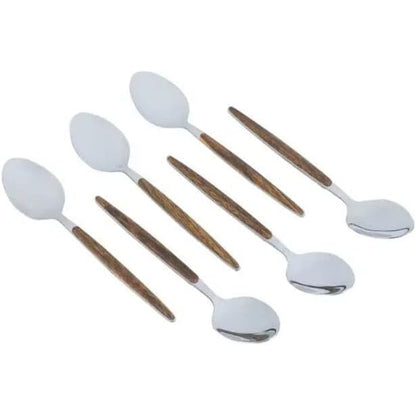 Natural Elegance: Stainless Steel Spoons with Warm Wood Handles (Set of 6)
