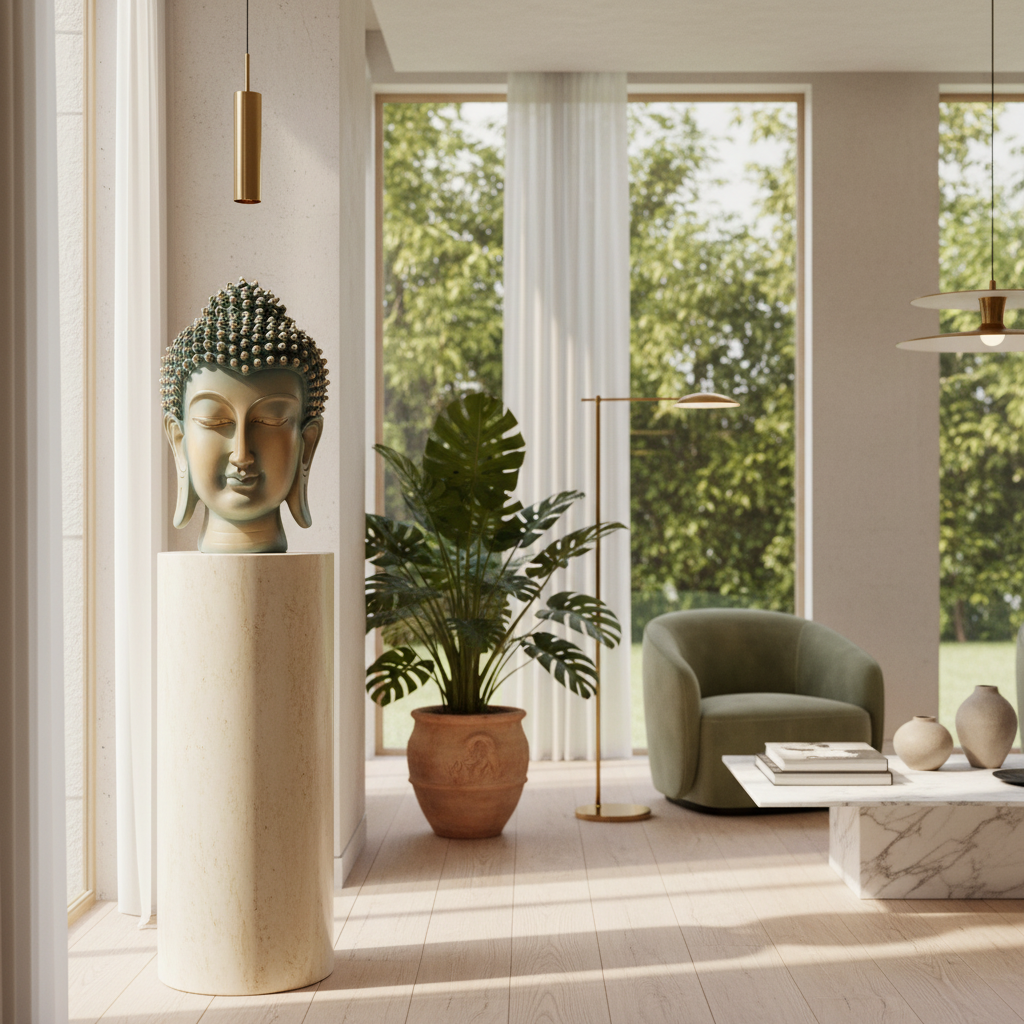 Serene Awakening: Dual-Tone Buddha Head Sculpture