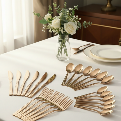 Luxurious 24-Piece Stainless Steel Cutlery Set in Elegant Wooden Gift Box