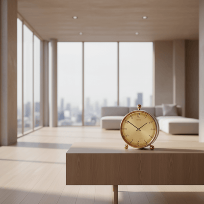Gold alarm clock on a white background
