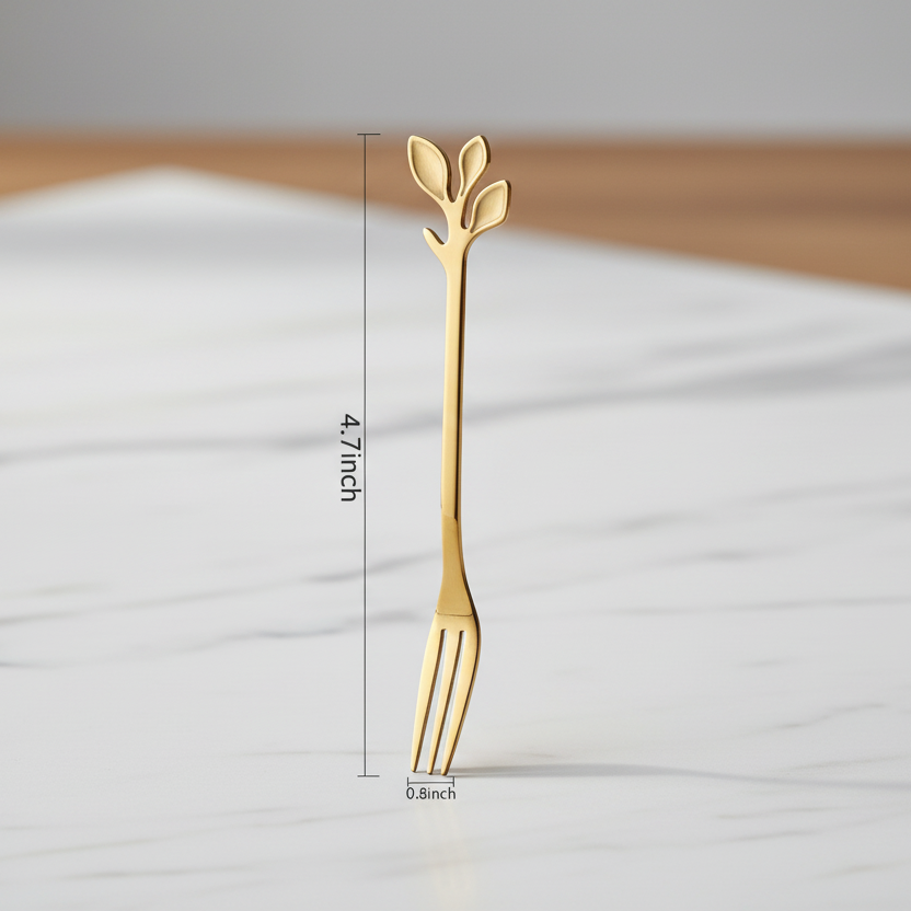 Botanical Bites: Gold-Toned Leaf Design Dessert/Fruit Forks (Set of 10)