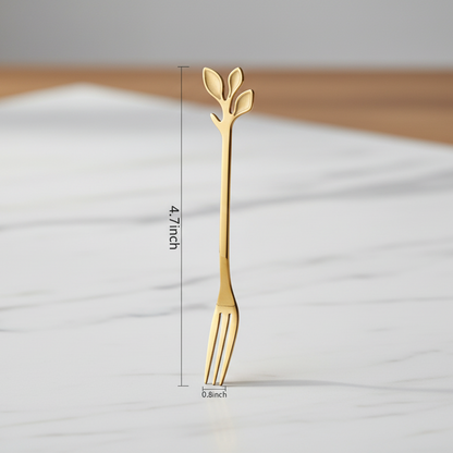Botanical Bites: Gold-Toned Leaf Design Dessert/Fruit Forks (Set of 10)