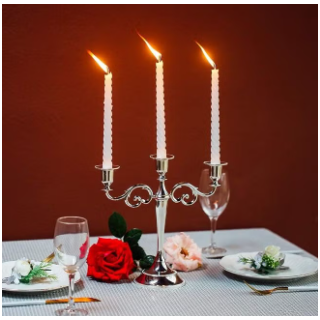 Sterling Glow: Elegant Silver Three-Arm Candelabra