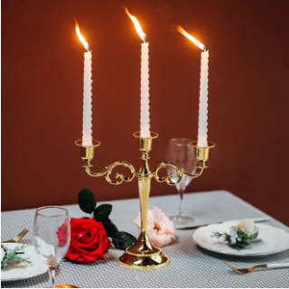 Gilded Grandeur: Classic 3-Arm Gold Candelabra