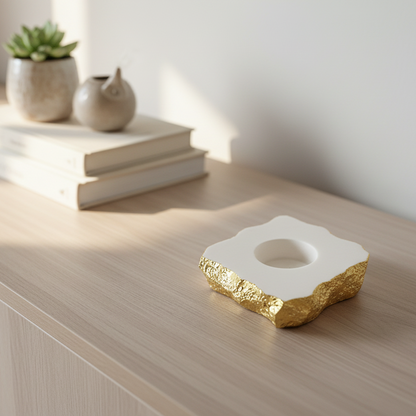 Luxurious Marble & Gold Leaf Tealight Holder