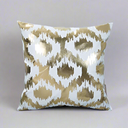 Glamorous Gold & White Ikat Pattern Cushion Cover - Metallic Accent Pillow Cover