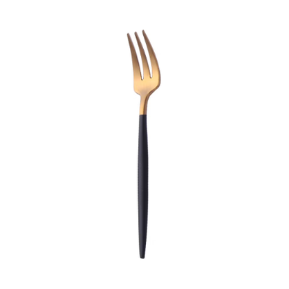 Modern Edge: Black & Gold Stainless Steel Matt Polish Cake Fork Set Gold/Black (Set of 6)