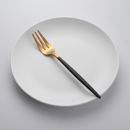 Modern Edge: Black & Gold Stainless Steel Matt Polish Cake Fork Set Gold/Black (Set of 6)