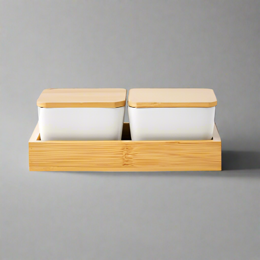 Modern Pantry: Dual Condiment Server with Bamboo Tray