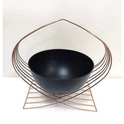 Modern Harmony: Black & Copper Wireframe Fruit Bowl