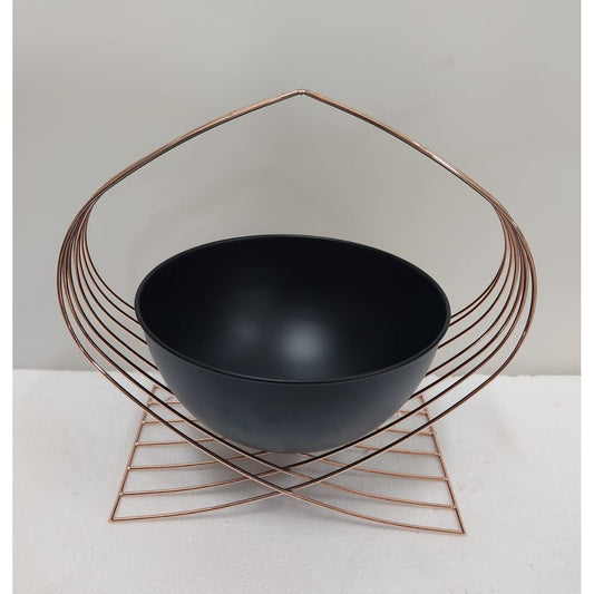 Modern Harmony: Black & Copper Wireframe Fruit Bowl