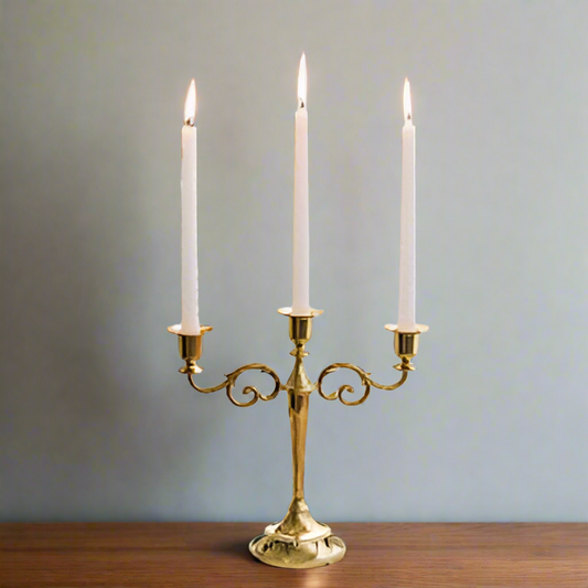 Gilded Grandeur: Classic 3-Arm Gold Candelabra