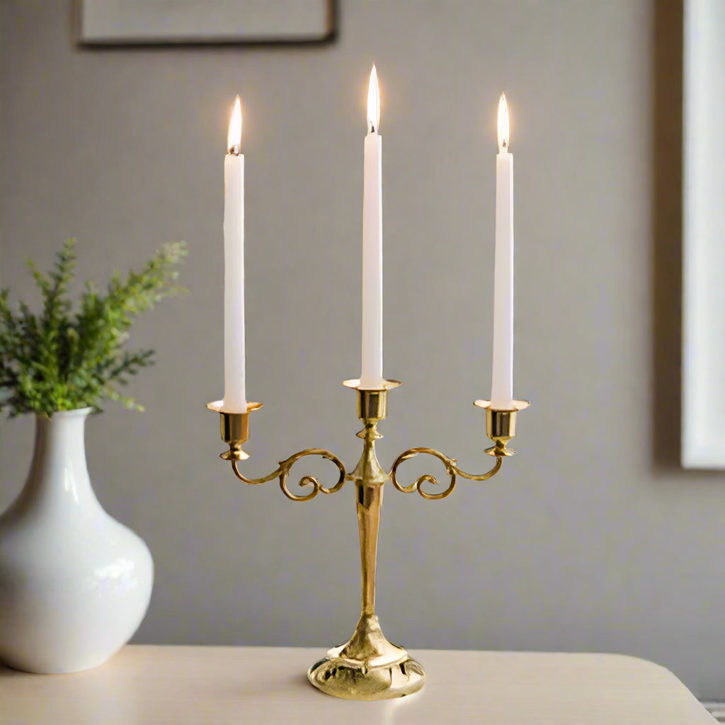 Gilded Grandeur: Classic 3-Arm Gold Candelabra