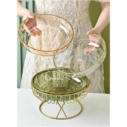 Golden Lattice: Modern Metal Fruit Basket with Fibre Bowl