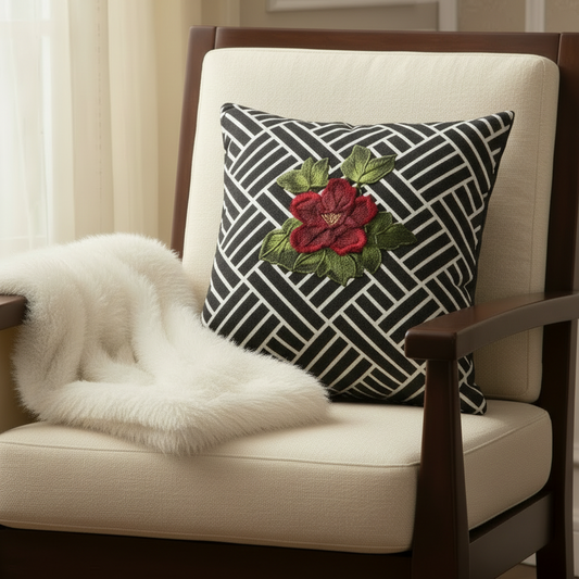 Decorative pillow with floral design on a textured surface
