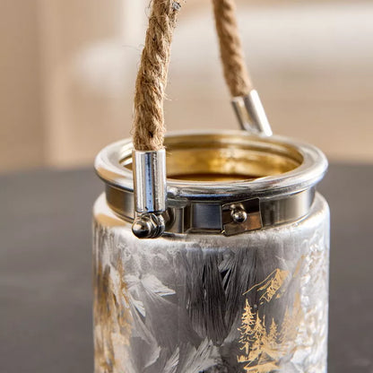 Winter Wonderland Glass Lantern with Rope Handle