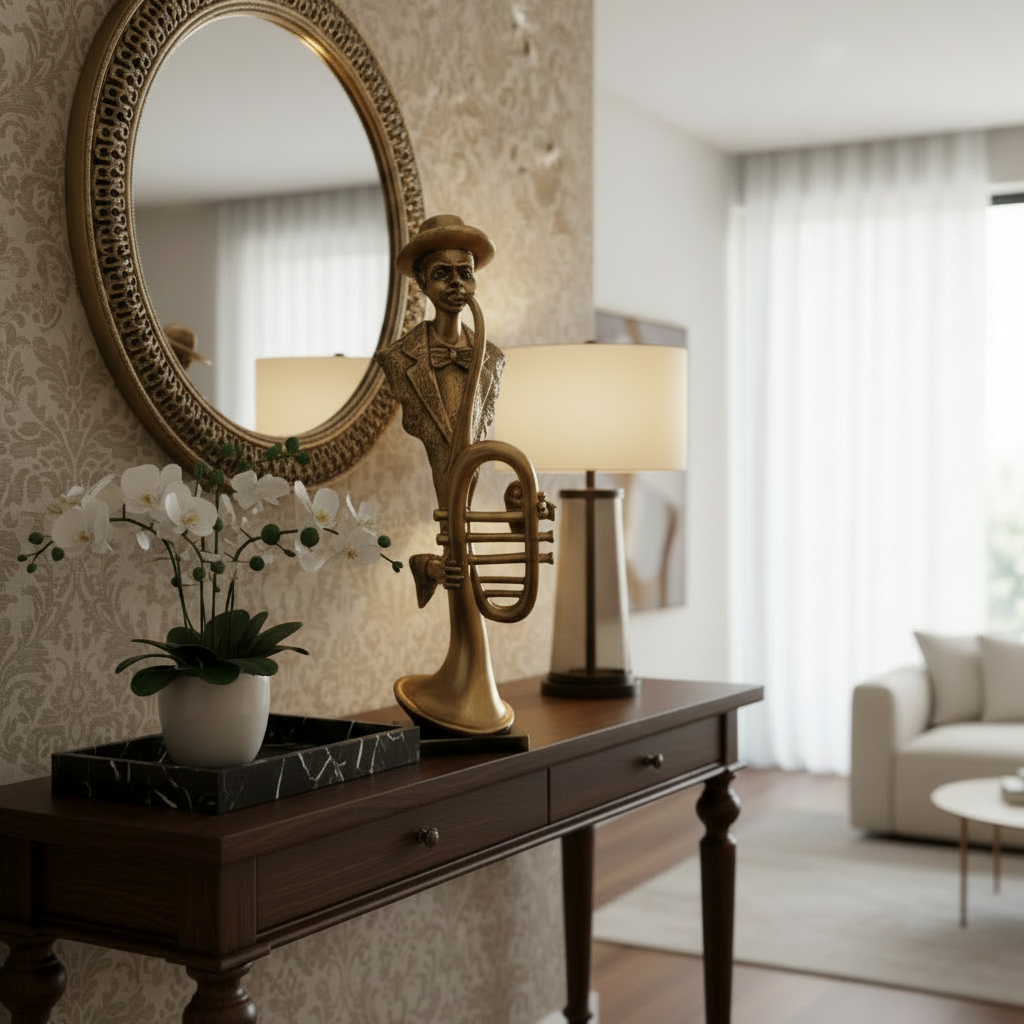 Smooth Sounds: The Bronze-Toned Trumpet Player Sculpture