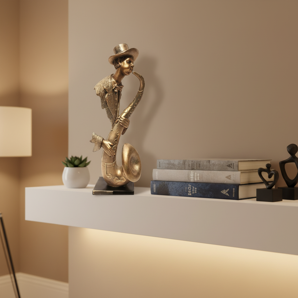 Soulful Serenade: The Bronze-Toned Saxophone Player Sculpture