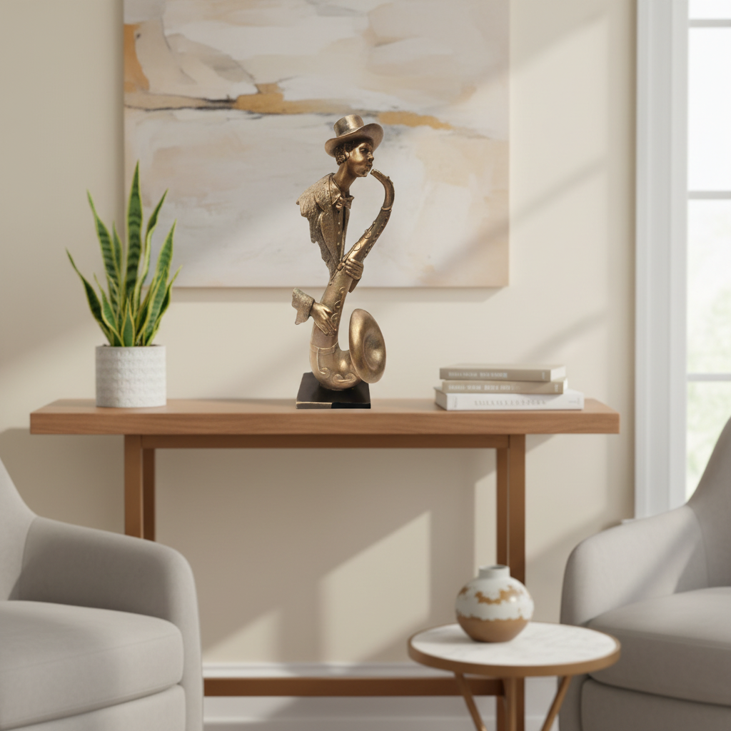 Soulful Serenade: The Bronze-Toned Saxophone Player Sculpture