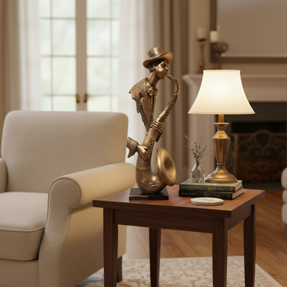 Soulful Serenade: The Bronze-Toned Saxophone Player Sculpture