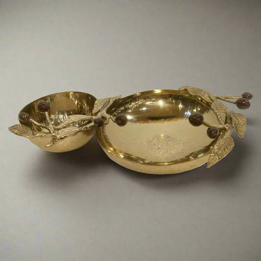 Regal Harvest: Hand-Hammered Brass Decorative Bowls with Berry & Leaf Accents