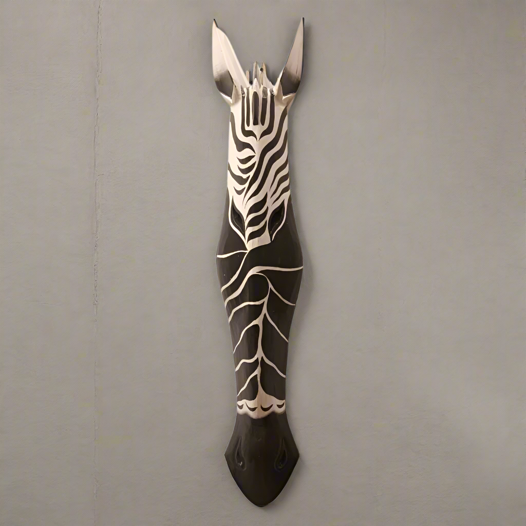 Hand-Carved African Zebra Mask Wall Decor