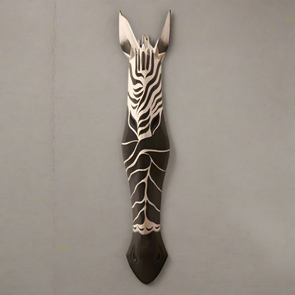 Hand-Carved African Zebra Mask Wall Decor