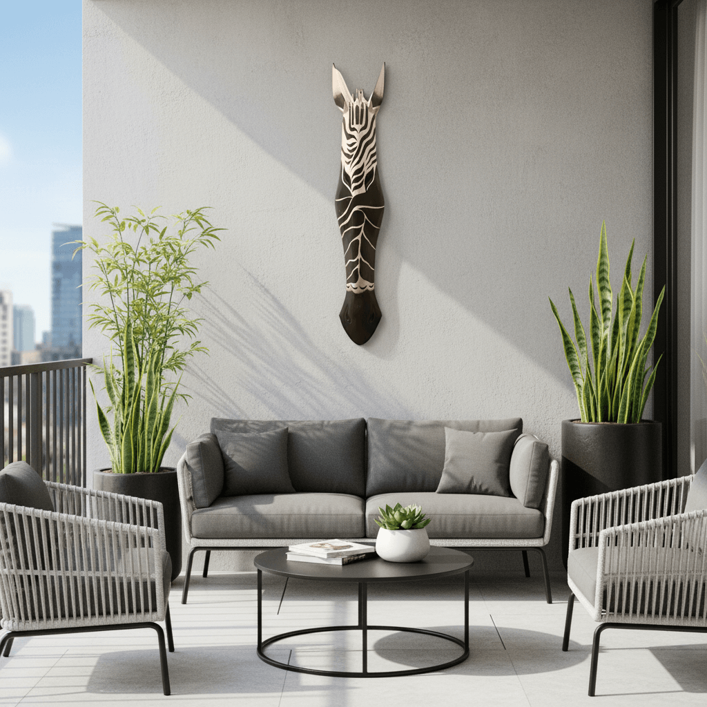 Decorative wall art with zebra pattern on a plain background