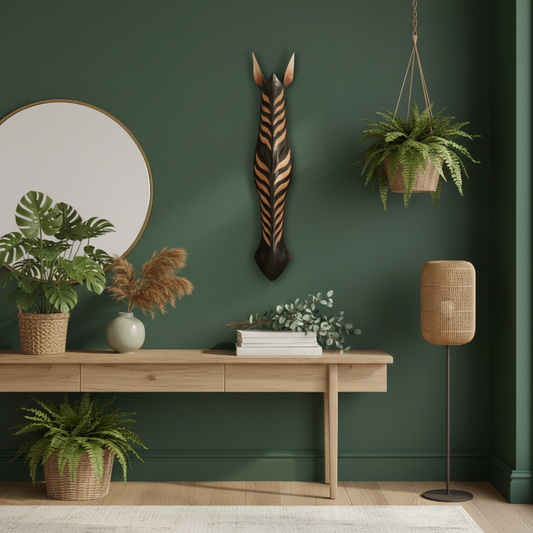 Decorative wall piece with zebra pattern on a gray background