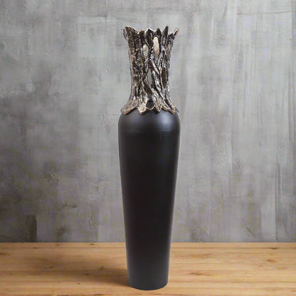 Gnarled Majesty: Luxury Modern Torpedo Floor Vase with Textured Metallic Crown (Medium)