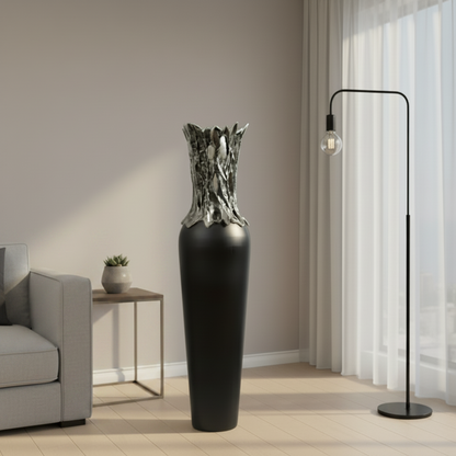Gnarled Majesty: Luxury Modern Torpedo Floor Vase with Textured Metallic Crown (Large)