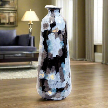 Celestial Bloom: Modern Abstract Torpedo Floor Vase with Gold Leaf Accents
