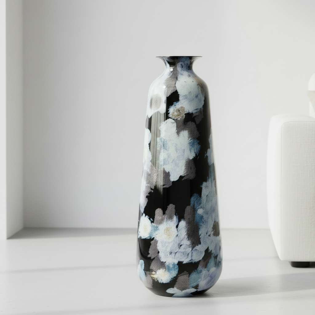 Decorative vase with floral design on a white background