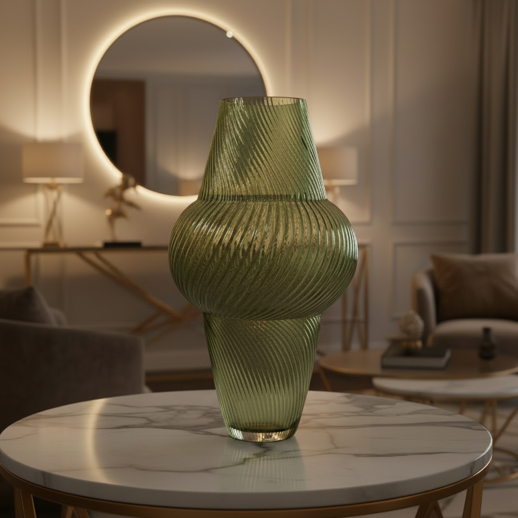 Sculpted Light: Art Deco Inspired Ribbed Glass Vase