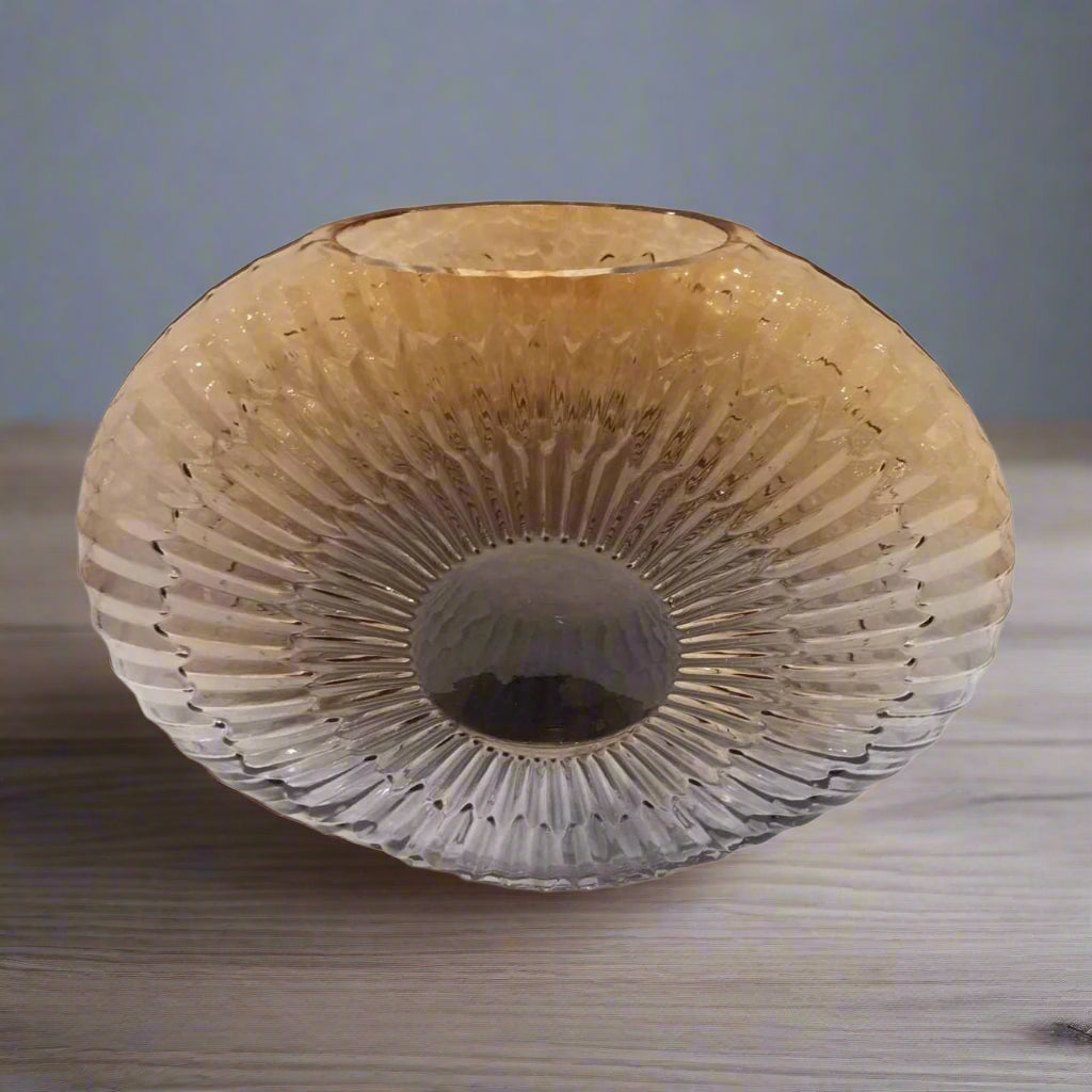 Golden Horizon: Ribbed Art Glass Orb with Ombre Radiance
